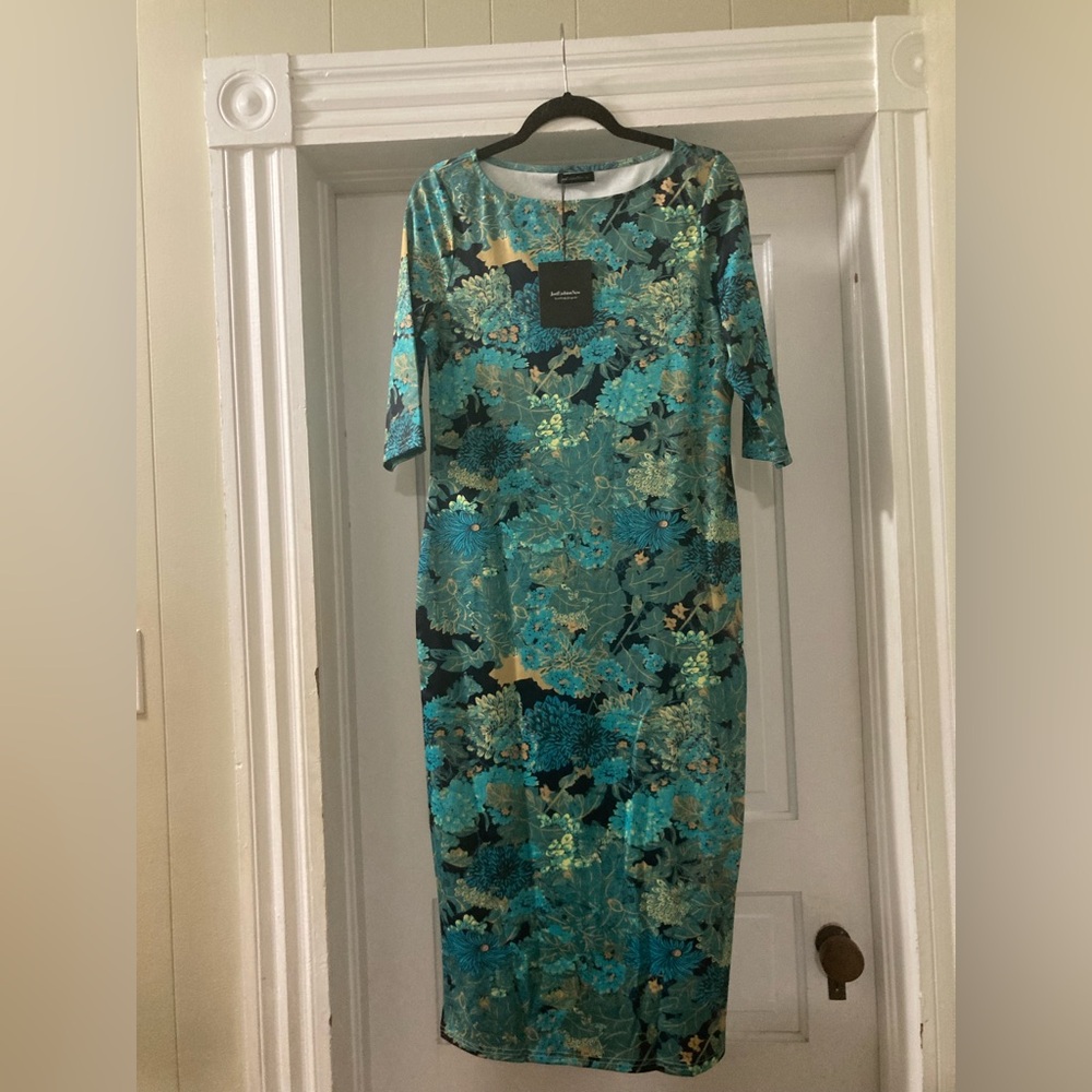 JustFashionNow Women's 3/4 Length Sleeve Long Multicolor Dress Size Small NWT - Picture 2 of 5